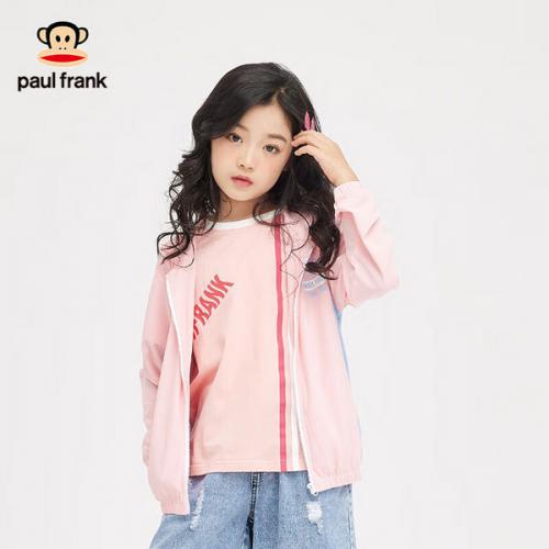 大嘴猴paul frank童装儿童皮肤衣夏季新款百搭男女童透气薄款连帽皮肤衣 粉红色