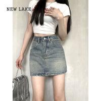 NEW LAKE蓝色牛仔半身裙女新款高腰显瘦辣妹防走质包臀A字短裙子
