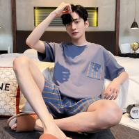 睡衣男夏季棉质短袖短裤休闲圆领高级感睡衣大码家居服套装可外穿